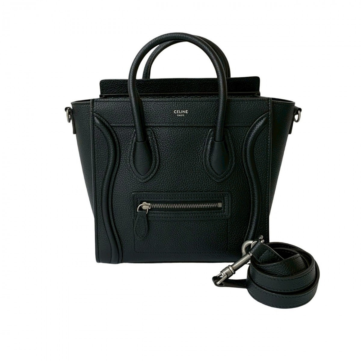 Celine Shoulder Bag Leather Black Luggage Nano Shopper Women(Unisex)