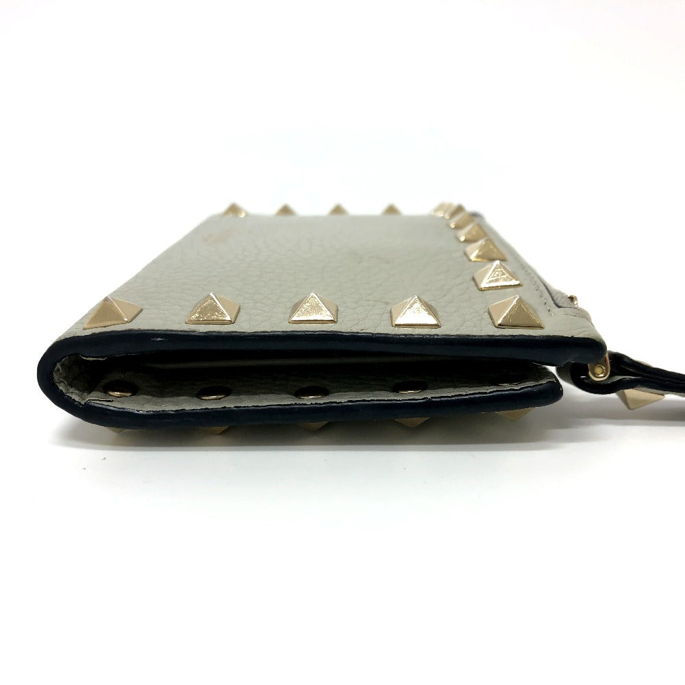 Valentino Folded Wallet Leather Gray Rock Studs