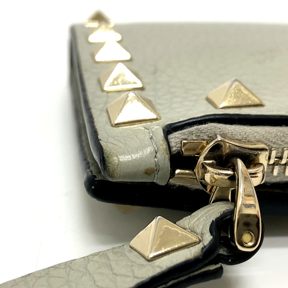 Valentino Folded Wallet Leather Gray Rock Studs