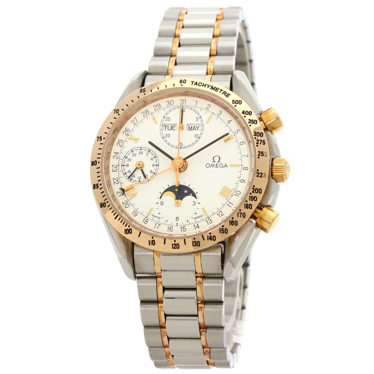 Omega Watches Mechanical Automatic 3336.20 Stainless Steel Gold Speedmaster Triple Calendar