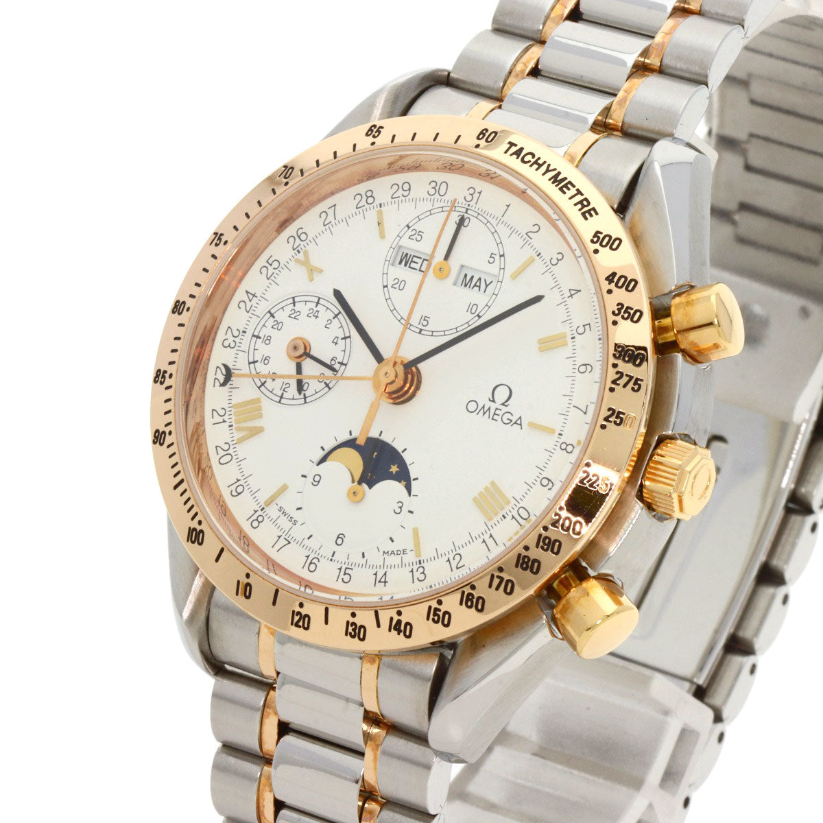 Omega Watches Mechanical Automatic 3336.20 Stainless Steel Gold Speedmaster Triple Calendar
