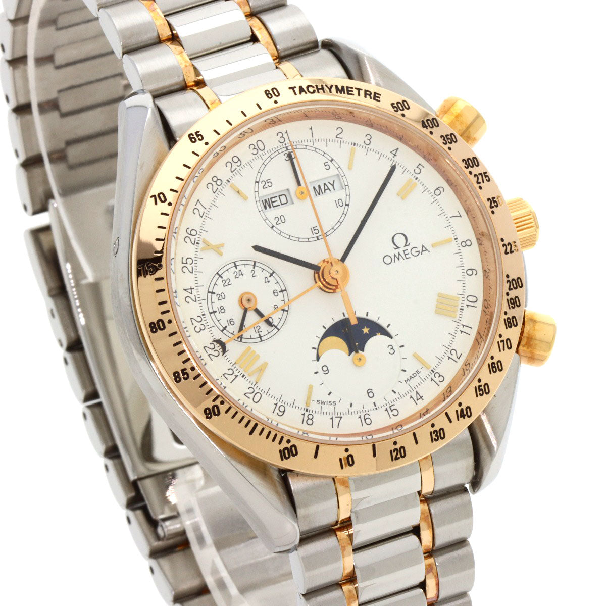 Omega Watches Mechanical Automatic 3336.20 Stainless Steel Gold Speedmaster Triple Calendar