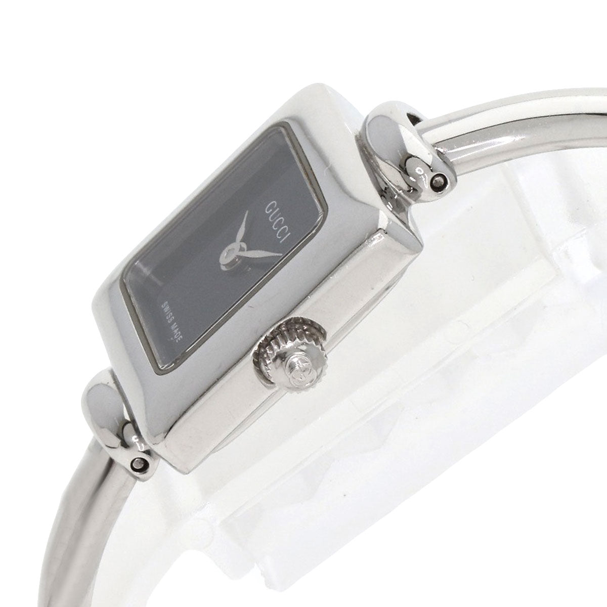 Gucci Watches Quartz 1900L Stainless Steel , Stainless Steel Silver Square Face Black Dial Women