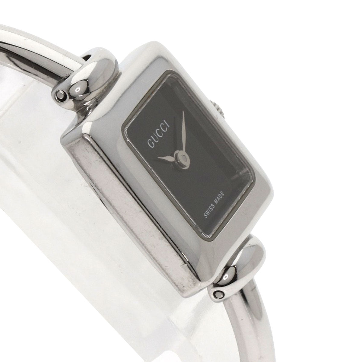 Gucci Watches Quartz 1900L Stainless Steel , Stainless Steel Silver Square Face Black Dial Women