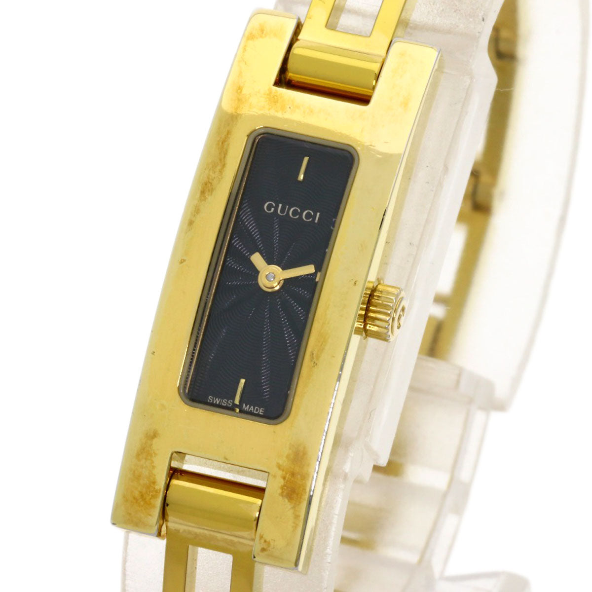 Gucci Watches Quartz 3900L Gold Plated , Gold Plated Gold Square Face Black Dial Women