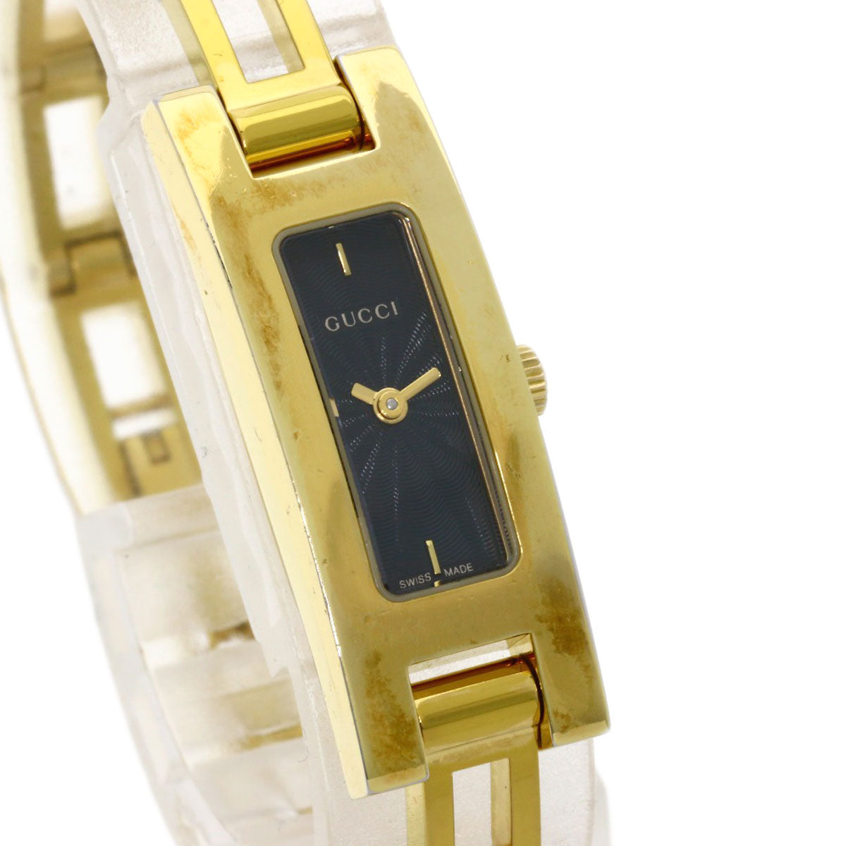 Gucci Watches Quartz 3900L Gold Plated , Gold Plated Gold Square Face Black Dial Women