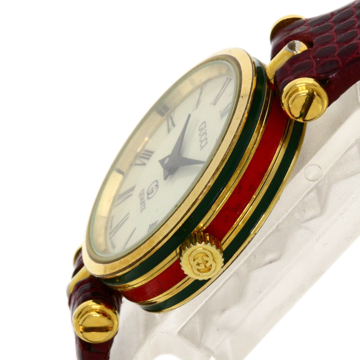 Gucci Watches Quartz Gold Plated, Leather Gold Sherry Line Ivory Dial Women