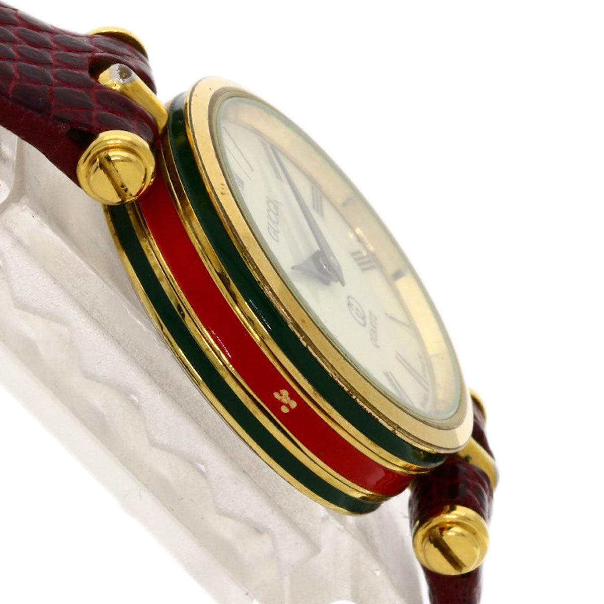 Gucci Watches Quartz Gold Plated, Leather Gold Sherry Line Ivory Dial Women