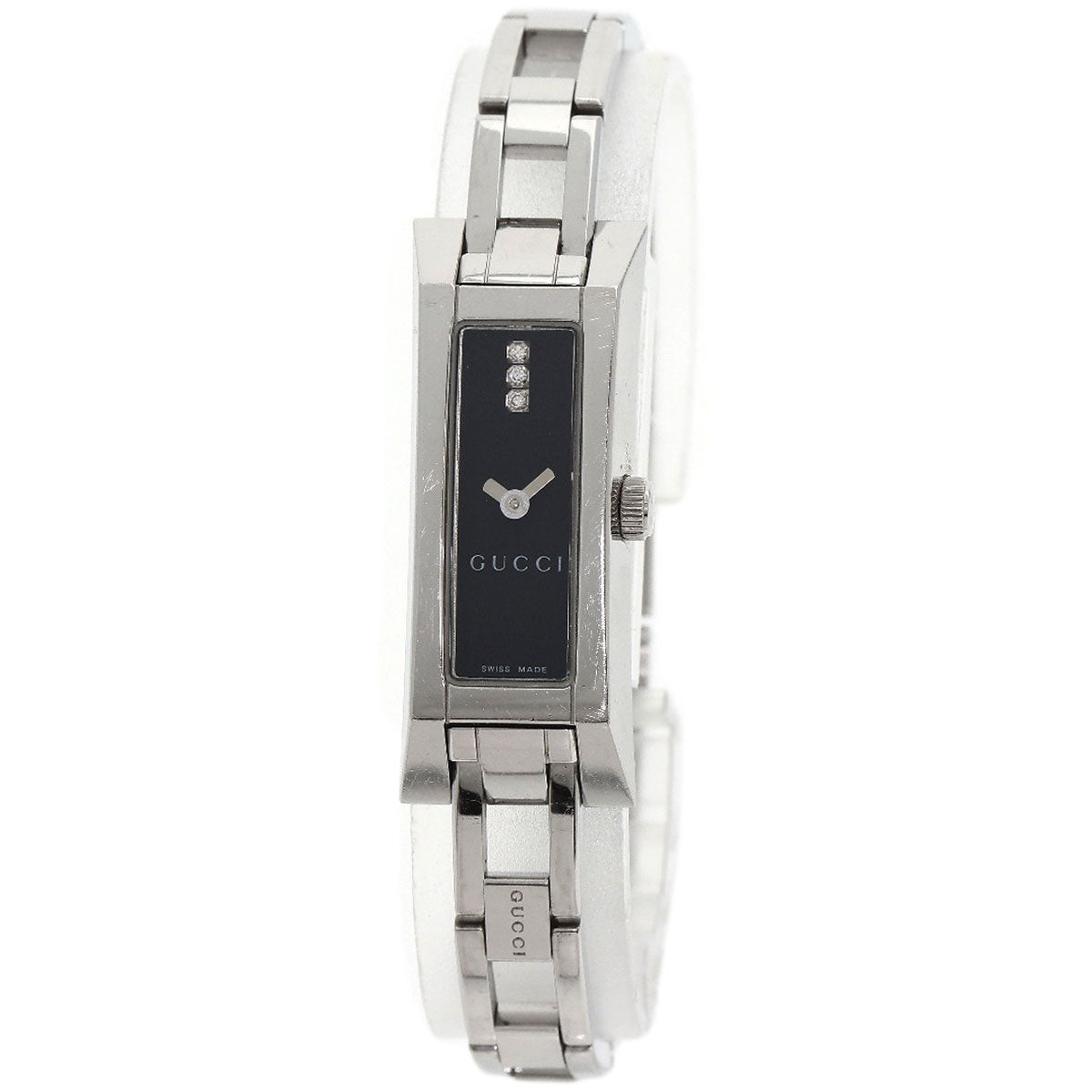 Gucci Watches Quartz 110 Stainless Steel , Stainless Steel Silver Square Face 3P Diamond Black Dial