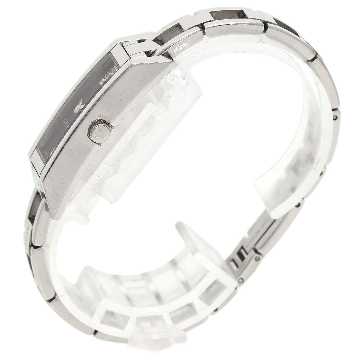 Gucci Watches Quartz 110 Stainless Steel , Stainless Steel Silver Square Face 3P Diamond Black Dial
