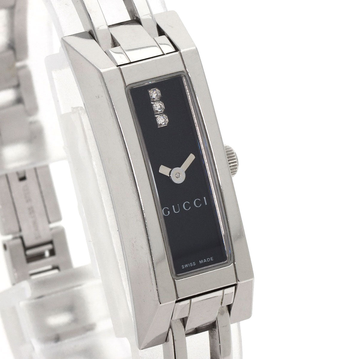 Gucci Watches Quartz 110 Stainless Steel , Stainless Steel Silver Square Face 3P Diamond Black Dial