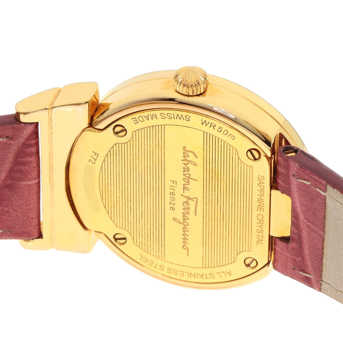 Salvatore Ferragamo Watches Quartz F72 Gold Plated, Leather Gold Round Face White Dial Women