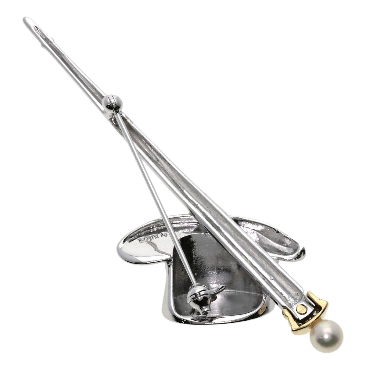 Mikimoto Brooch Sv Silver Hat Motif Pearl Diamond
