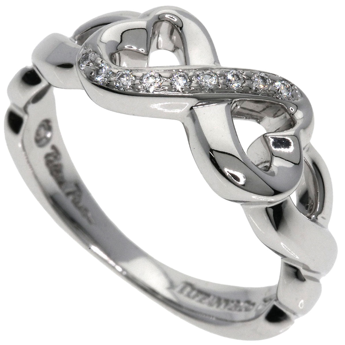 Tiffany&Co. Ring K18Wg Silver Double Rubbing Heart Diamond