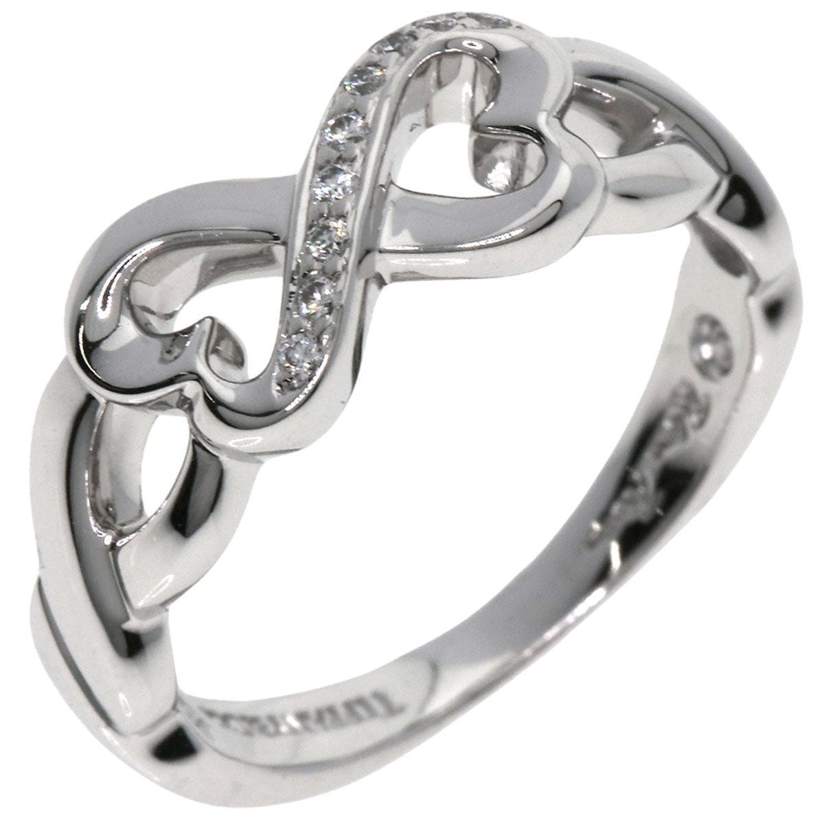 Tiffany&Co. Ring K18Wg Silver Double Rubbing Heart Diamond