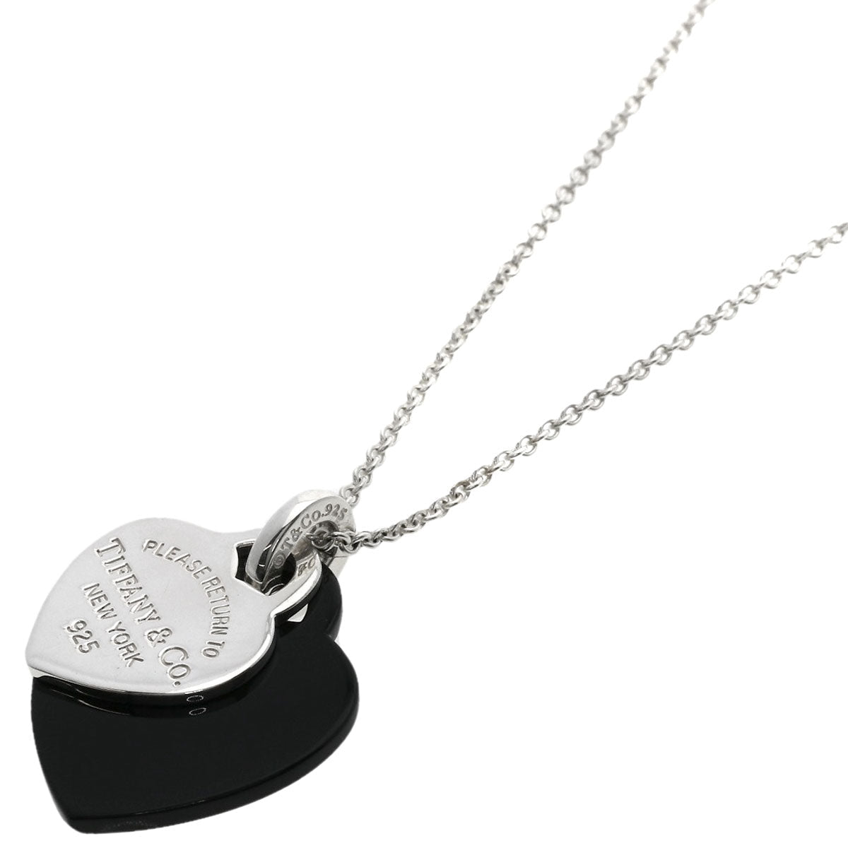Tiffany&Co. Necklace Sv Silver Return To Double Heart Onyx