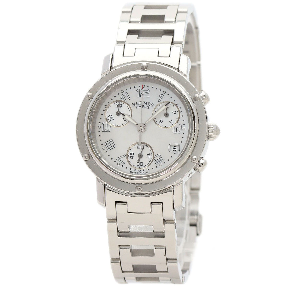 Hermes Watches Quartz Cl1.310 Stainless Steel , Stainless Steel Silver Clipper Chronograph White