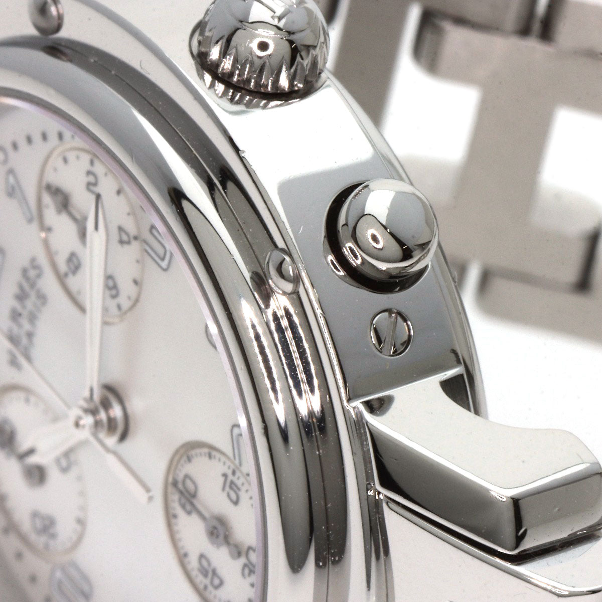 Hermes Watches Quartz Cl1.310 Stainless Steel , Stainless Steel Silver Clipper Chronograph White
