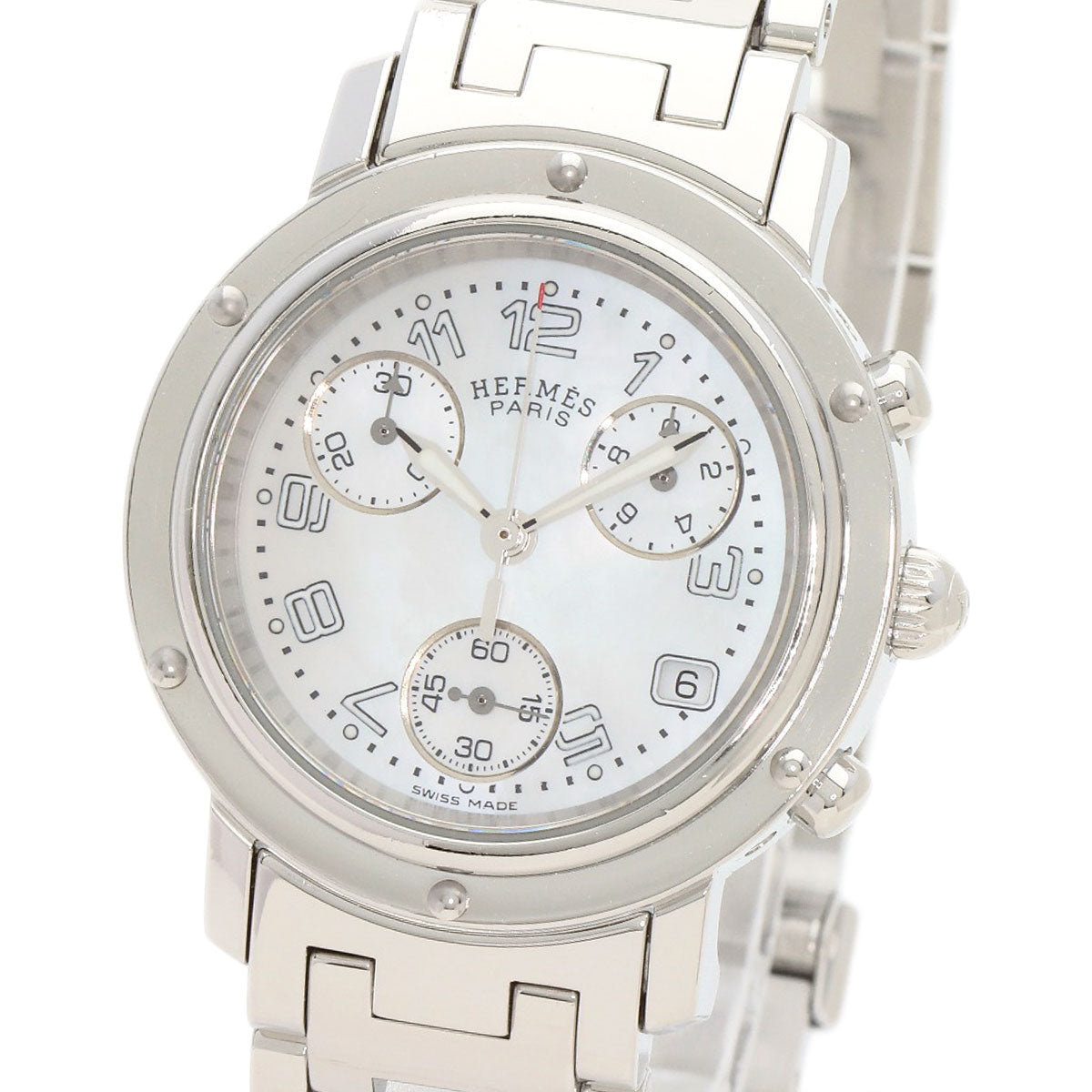 Hermes Watches Quartz Cl1.310 Stainless Steel , Stainless Steel Silver Clipper Chronograph White