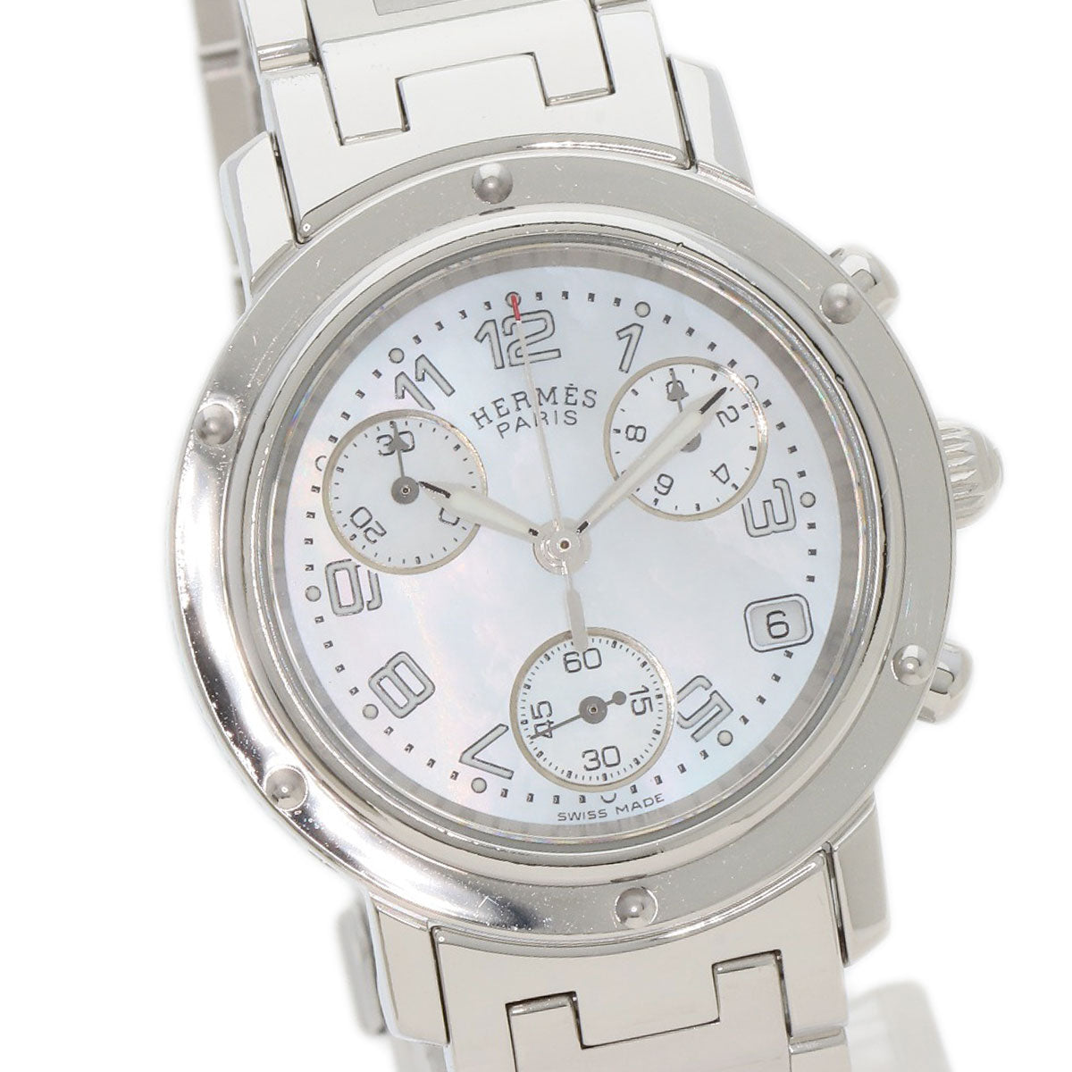 Hermes Watches Quartz Cl1.310 Stainless Steel , Stainless Steel Silver Clipper Chronograph White