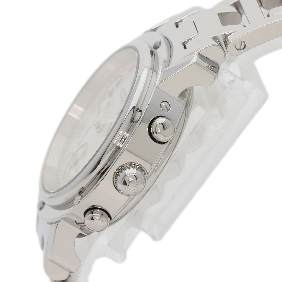Hermes Watches Quartz Cl1.310 Stainless Steel , Stainless Steel Silver Clipper Chronograph White