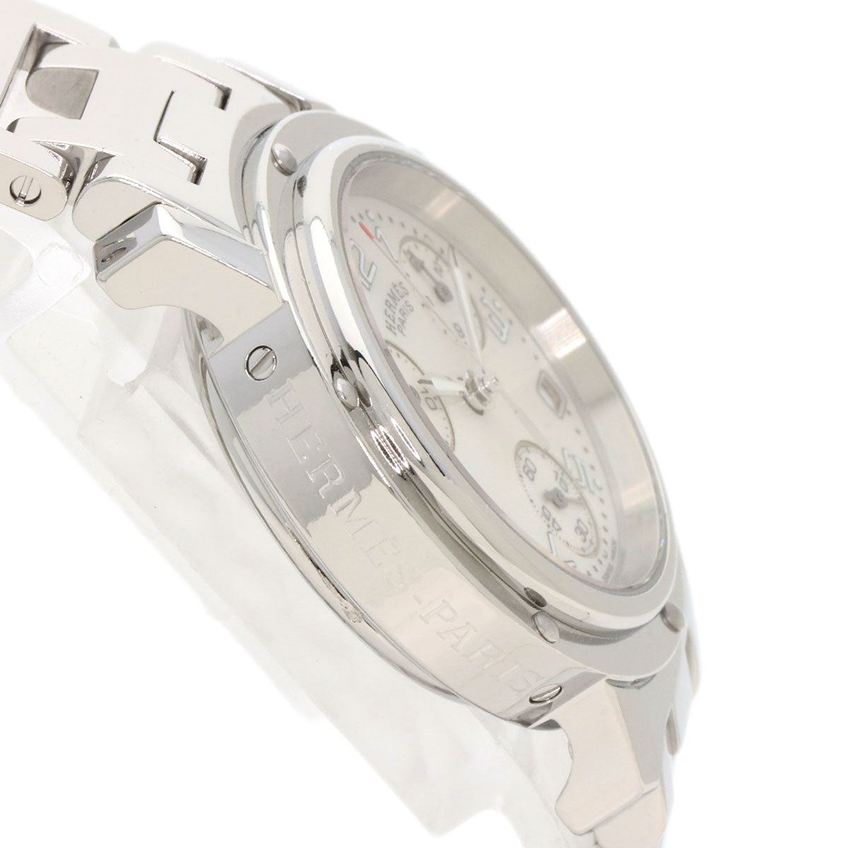 Hermes Watches Quartz Cl1.310 Stainless Steel , Stainless Steel Silver Clipper Chronograph White