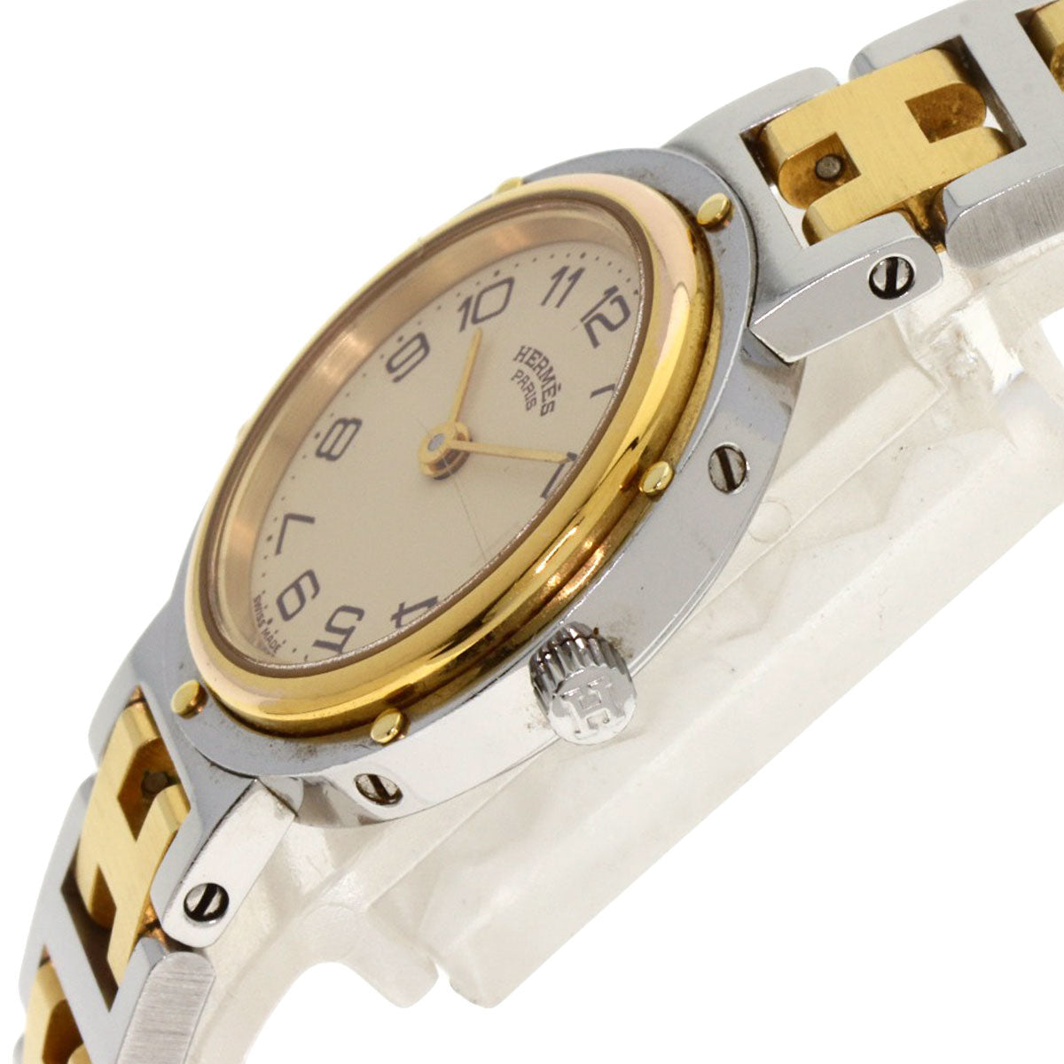 Hermes Watches Quartz Stainless Steel , Ssxgp Gold Clipper Old Buckle Ivory Dial Women