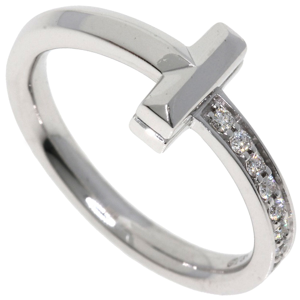 Tiffany&Co. Ring K18Wg Silver T One Half Diamond Women