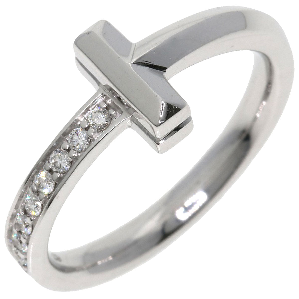 Tiffany&Co. Ring K18Wg Silver T One Half Diamond Women