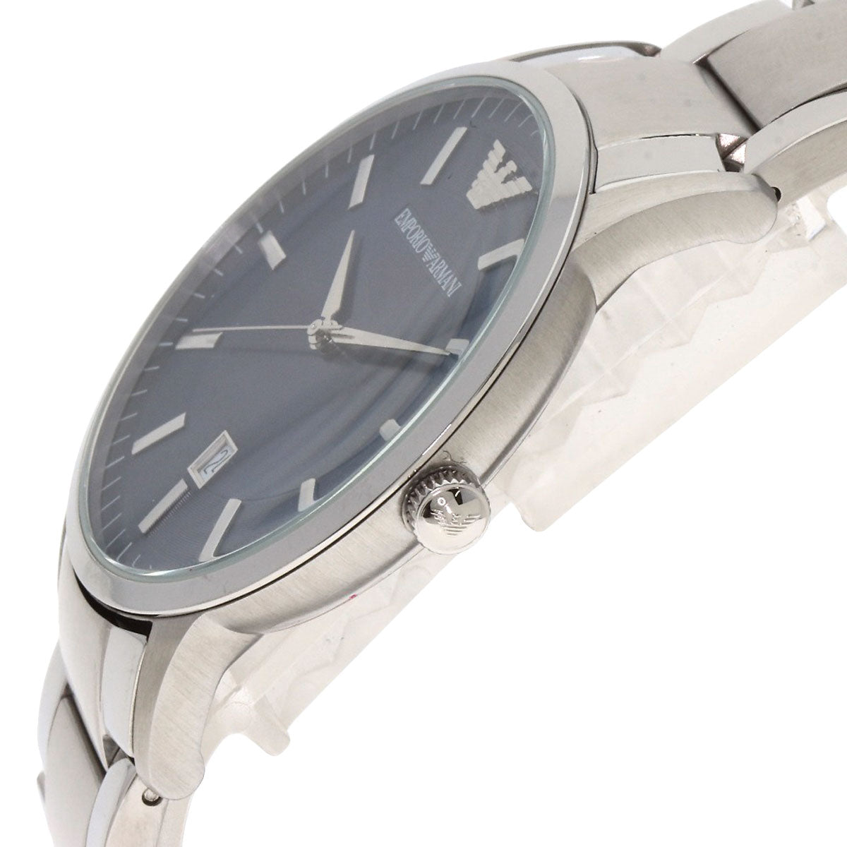 Emporio Armani Watches Quartz Ar2477 Stainless Steel , Stainless Steel Silver Round Face Blue Dial