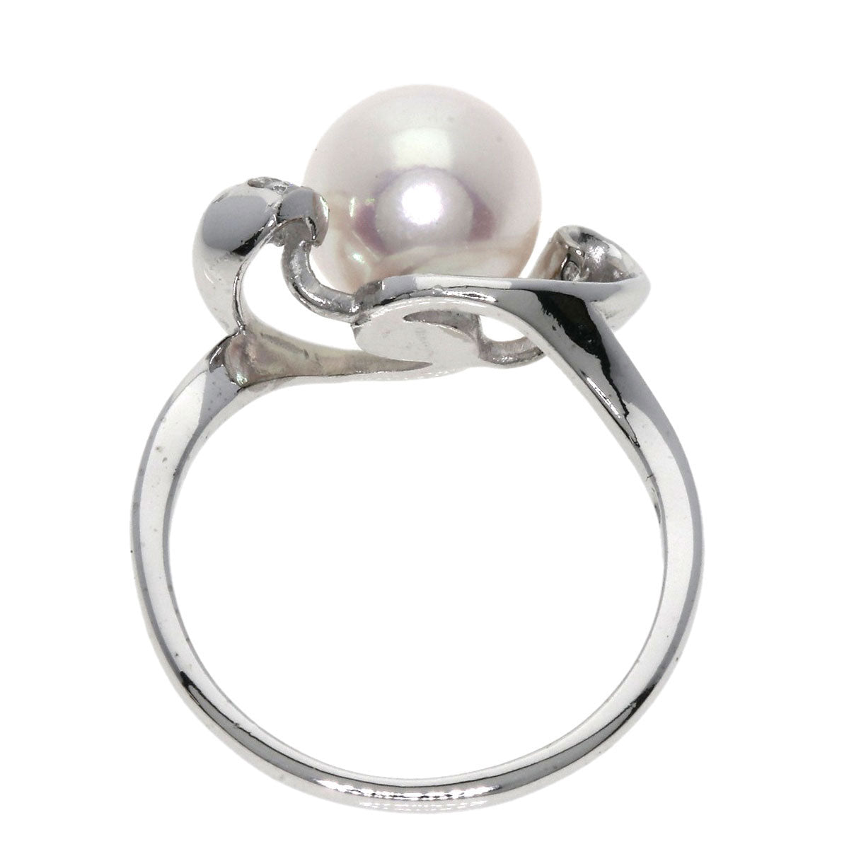 Mikimoto Ring K14Wg Silver Akoya Pearl Pearl 2P Diamond