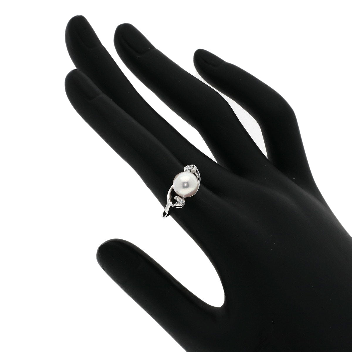 Mikimoto Ring K14Wg Silver Akoya Pearl Pearl 2P Diamond