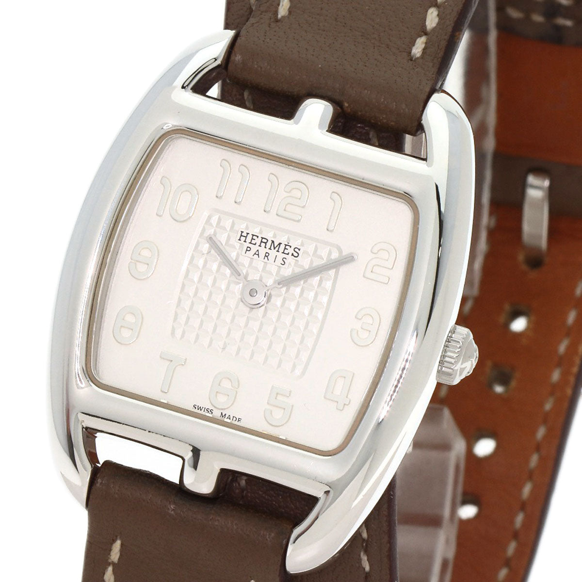 Hermes Watches Quartz Ct1.250 Sv925 , Leather Silver Cape Cod Double Tour Etoupe White Dial Women
