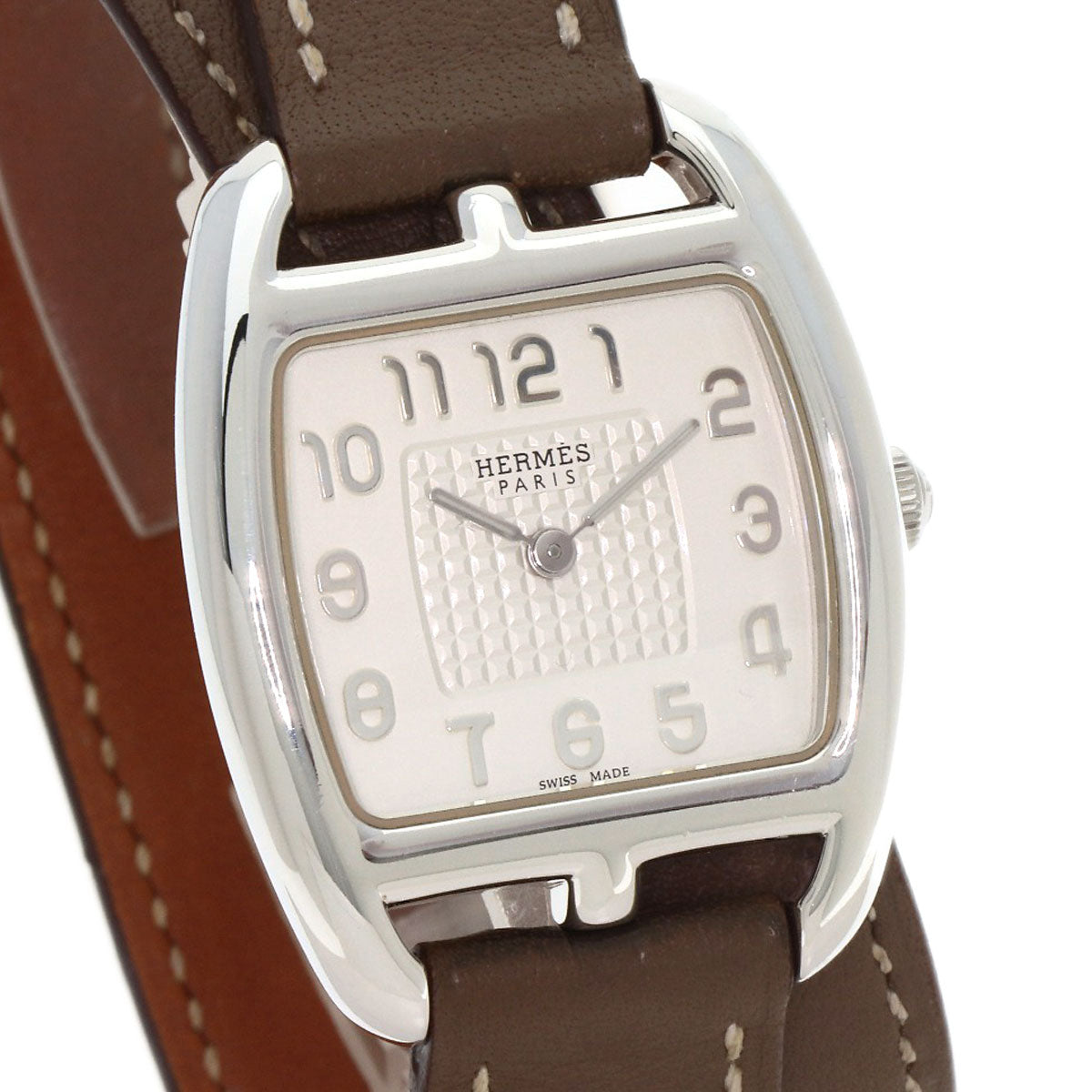 Hermes Watches Quartz Ct1.250 Sv925 , Leather Silver Cape Cod Double Tour Etoupe White Dial Women