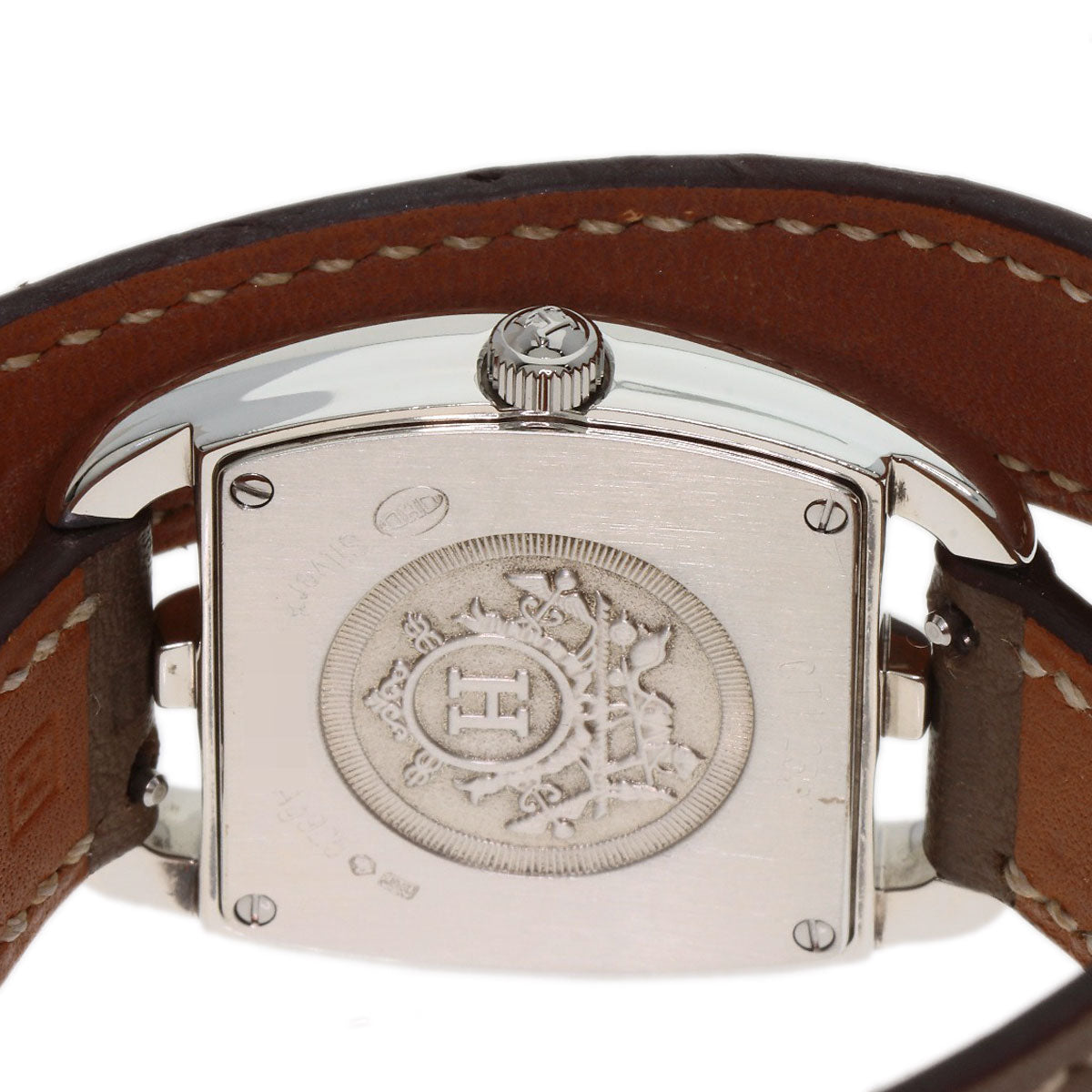 Hermes Watches Quartz Ct1.250 Sv925 , Leather Silver Cape Cod Double Tour Etoupe White Dial Women