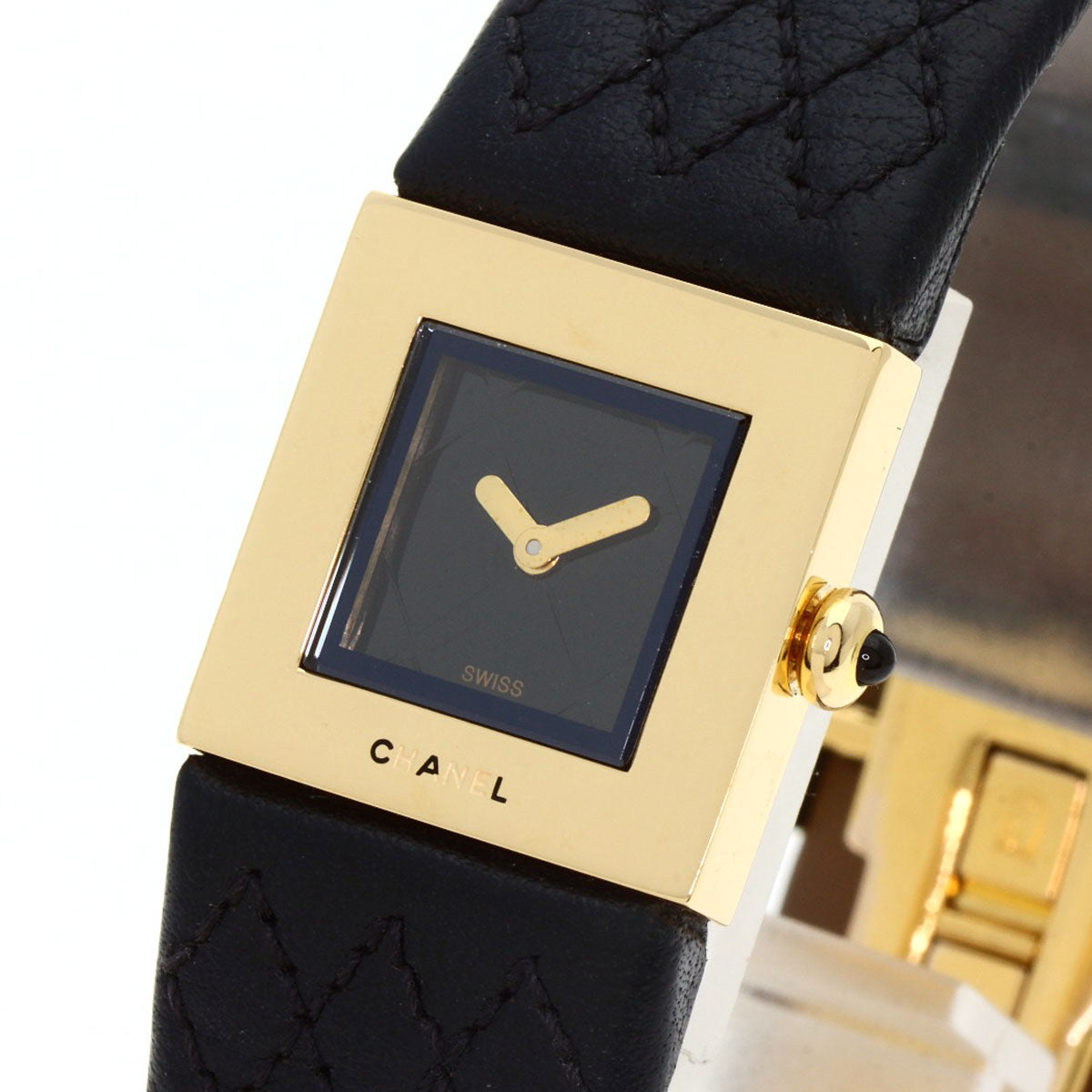 Chanel Watches Quartz H0111 K18Yg, Leather Gold Matrasse Black Dial Women