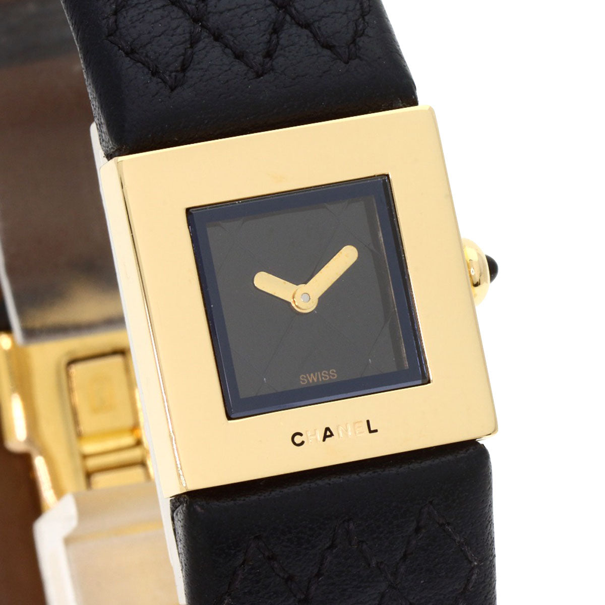 Chanel Watches Quartz H0111 K18Yg, Leather Gold Matrasse Black Dial Women
