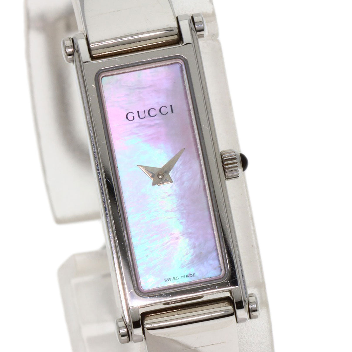 Gucci Watches Quartz 1500L Stainless Steel , Stainless Steel Silver Square Face Pink Shell Dial