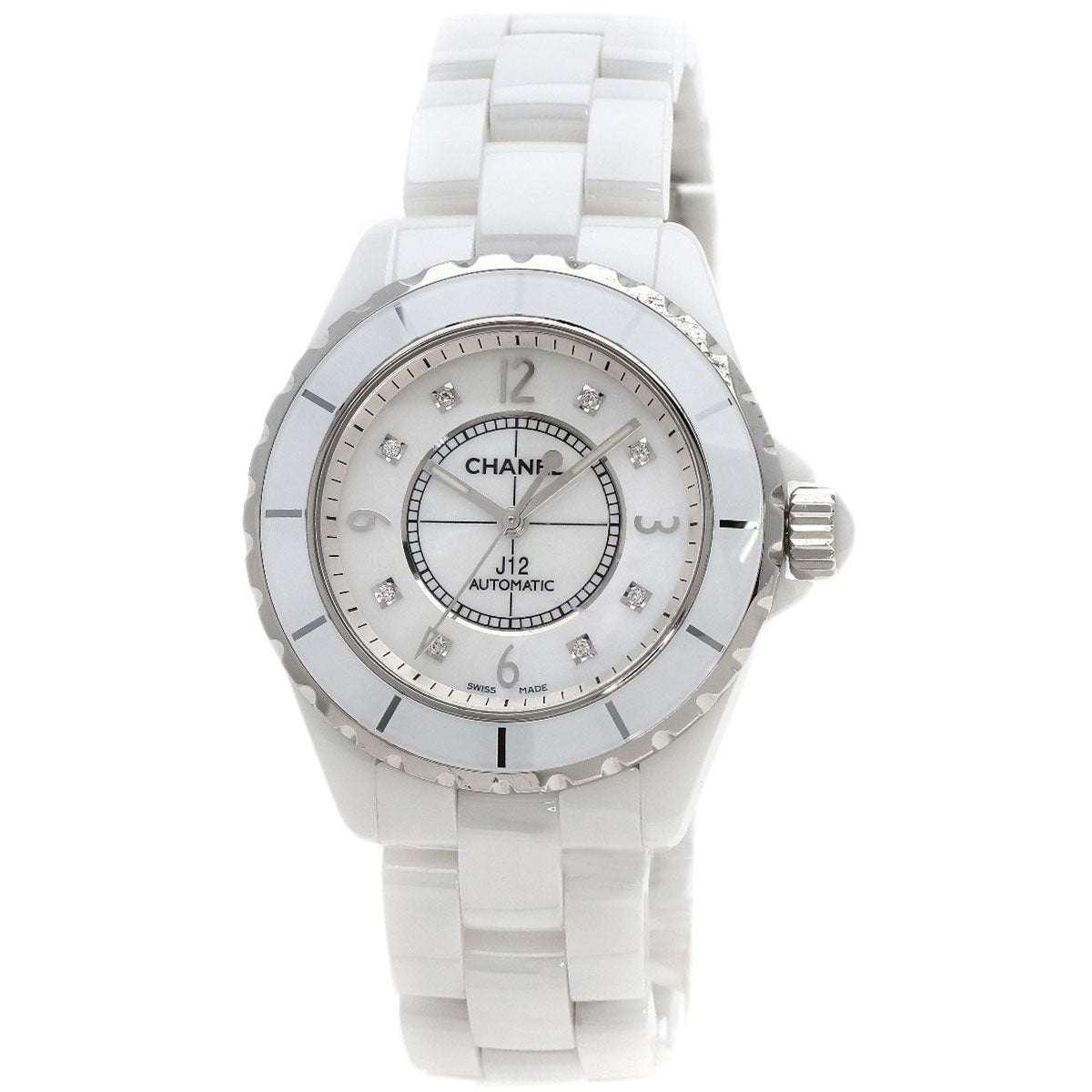 Chanel Watches Mechanical Automatic H3214 Ceramic, Ceramic Silver J12 1.5" 8P Diamond White Shell