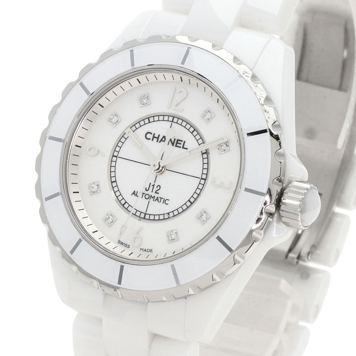 Chanel Watches Mechanical Automatic H3214 Ceramic, Ceramic Silver J12 1.5" 8P Diamond White Shell
