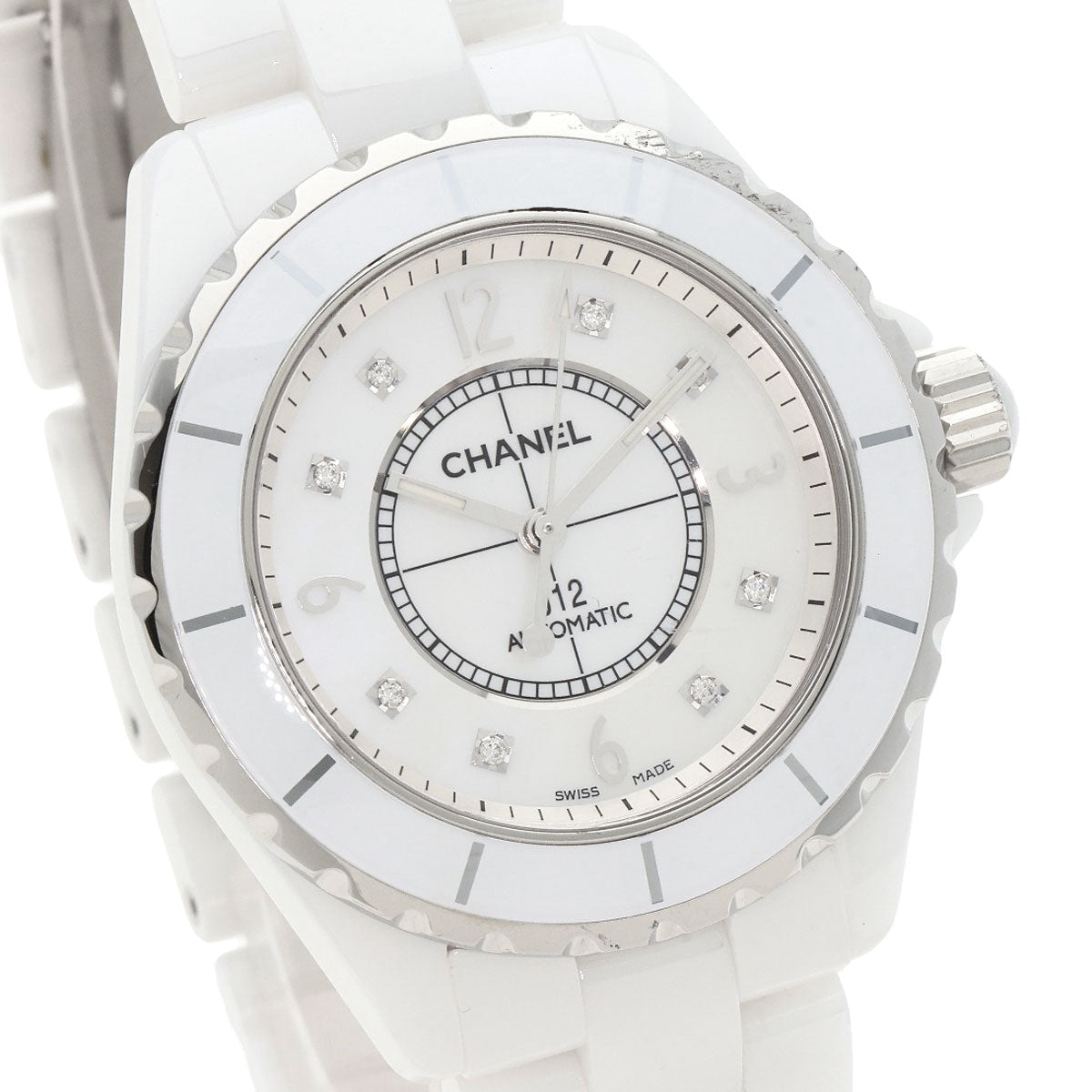Chanel Watches Mechanical Automatic H3214 Ceramic, Ceramic Silver J12 1.5" 8P Diamond White Shell