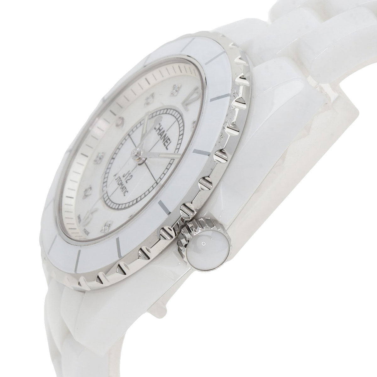Chanel Watches Mechanical Automatic H3214 Ceramic, Ceramic Silver J12 1.5" 8P Diamond White Shell