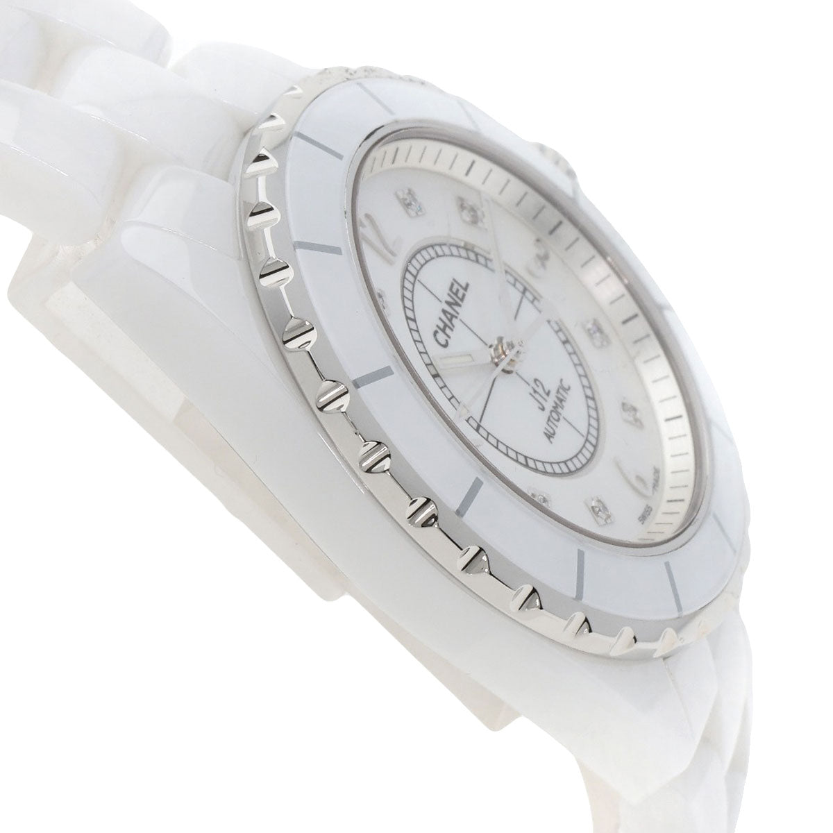 Chanel Watches Mechanical Automatic H3214 Ceramic, Ceramic Silver J12 1.5" 8P Diamond White Shell