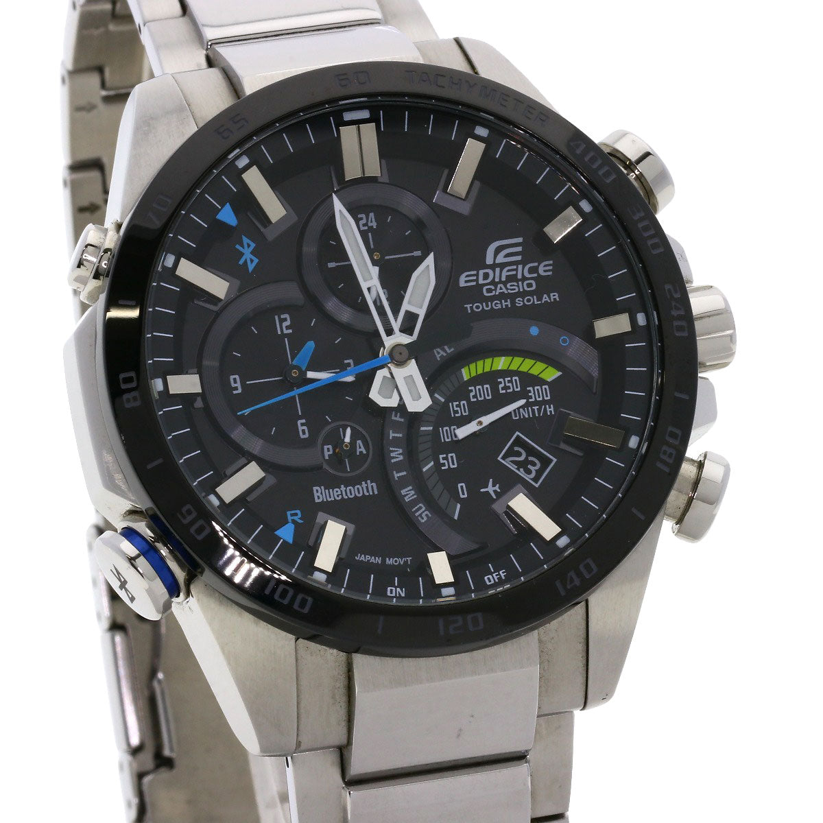 Casio Watches Tough Solar Eqb-051 Stainless Steel , Stainless Steel Silver Edifice Black Dial Mens