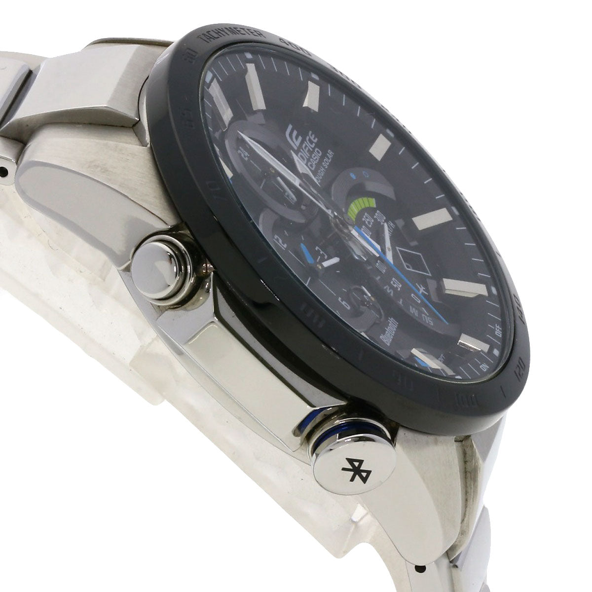 Casio Watches Tough Solar Eqb-051 Stainless Steel , Stainless Steel Silver Edifice Black Dial Mens