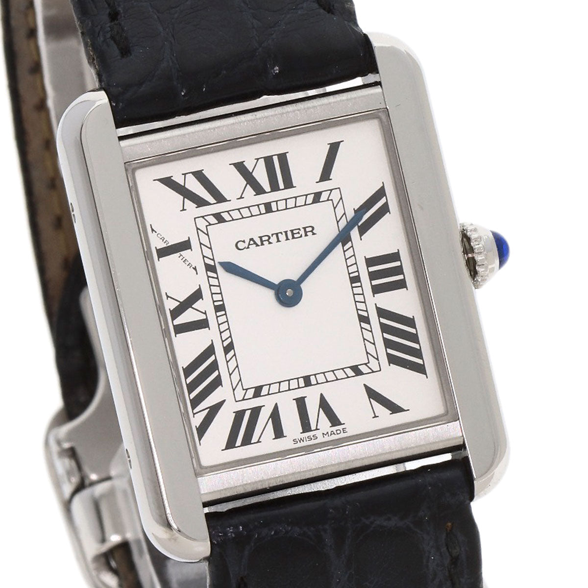 Cartier Watches Quartz W1018255 Stainless Steel, Leather Silver Tank Solo Sm Silver Dial Women