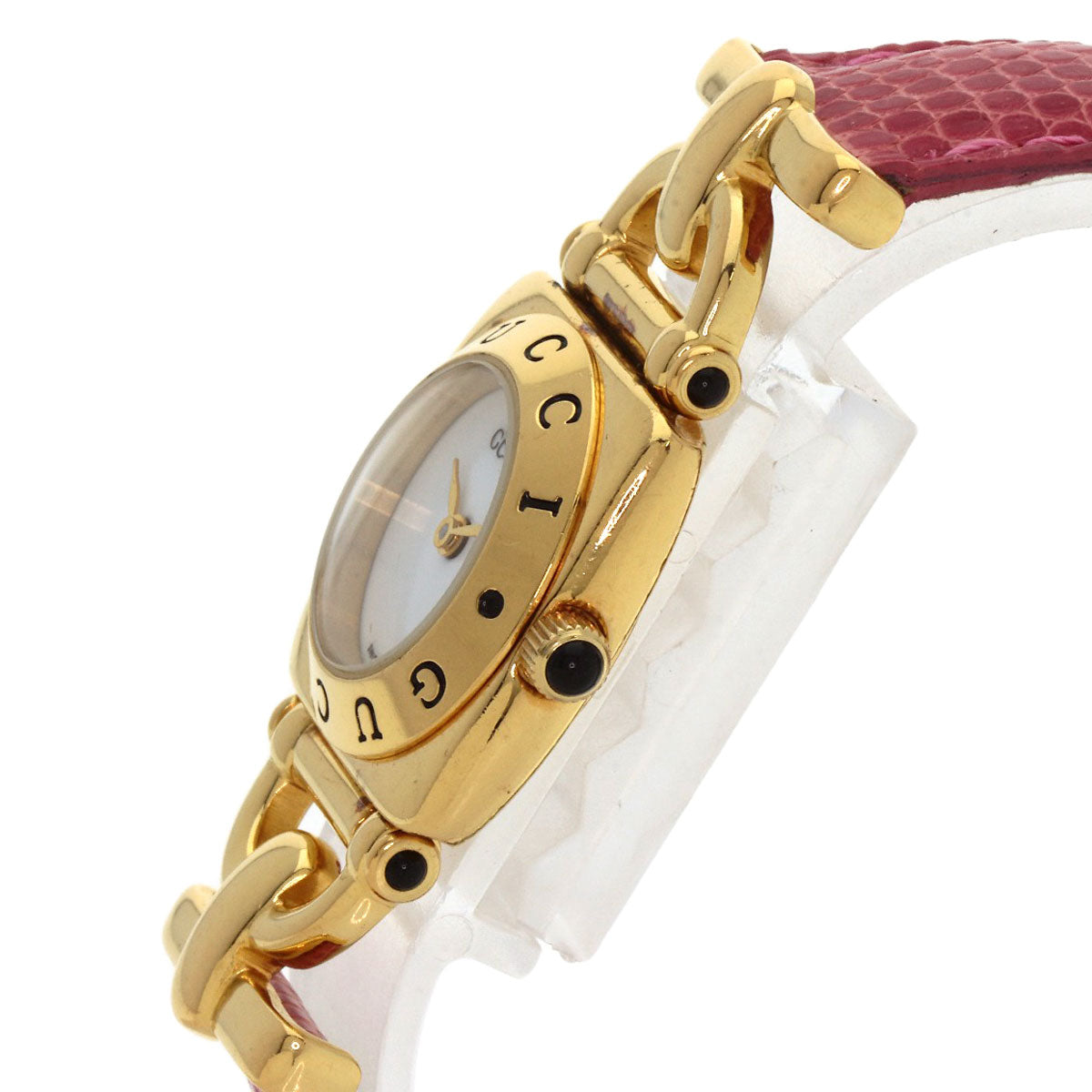 Gucci Watches Quartz 6300L Gold Plated, Leather Gold Logo White Dial Women