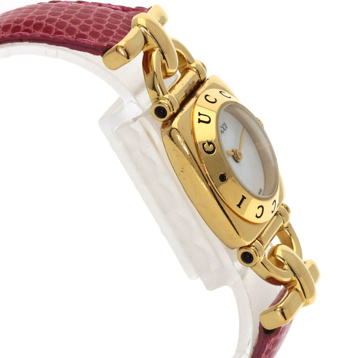 Gucci Watches Quartz 6300L Gold Plated, Leather Gold Logo White Dial Women