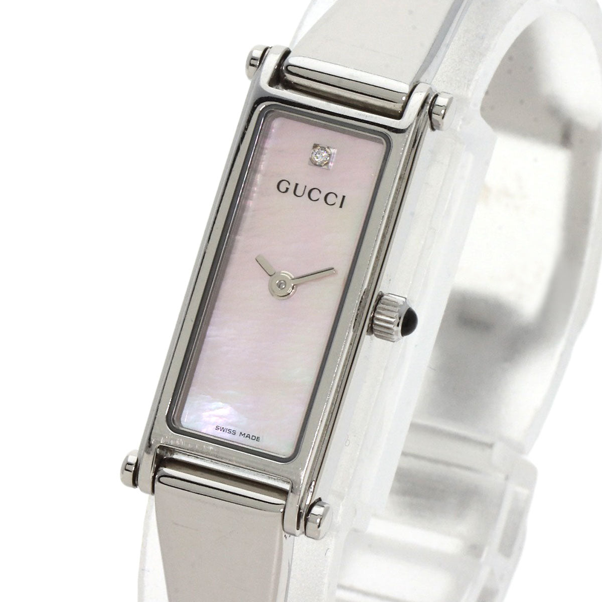 Gucci Watches Quartz 1500L Stainless Steel , Stainless Steel Silver Square Face 1P Diamond Bangle