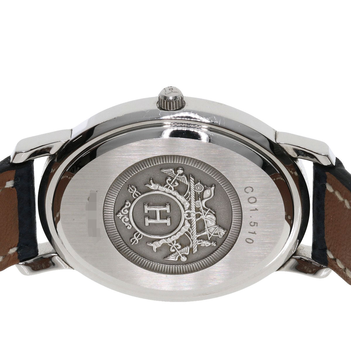 Hermes Watches Quartz Co1.510 Stainless Steel, Leather Silver Clipper Oval White Dial Women